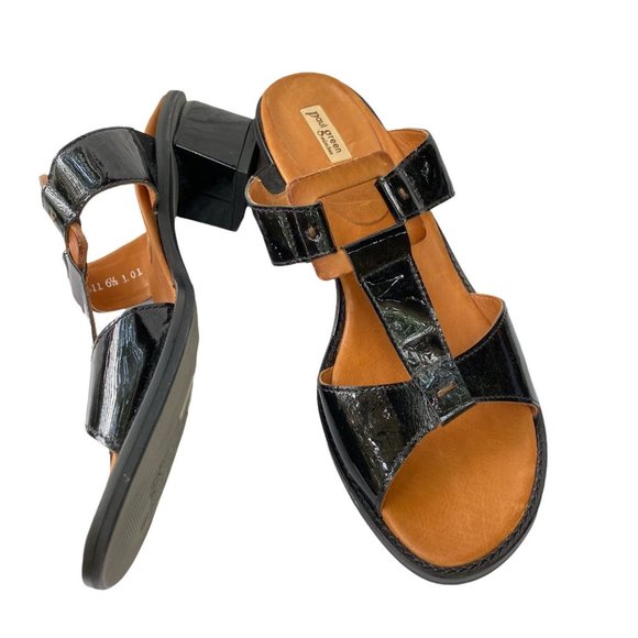 Paul Green Munchen 6 1/2‎ (fit US 8, 38) slip on heel sandals black patent - Picture 5 of 10